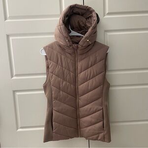 Zara Tan Quilted Hooded Vest